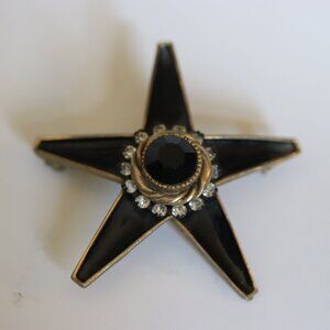 Vintage Signed HAR 2.25" Black Enamel and Rhinestone Star Brooch Pin